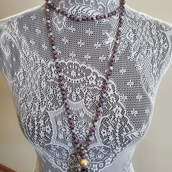 Extra Long Convertible Beaded Tassel Necklace 58 inches Purple Gray Blac… - Picture 5 of 8